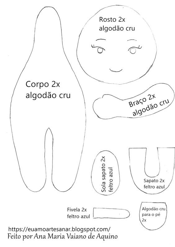 Molde de boneca de feltro que fica em pé